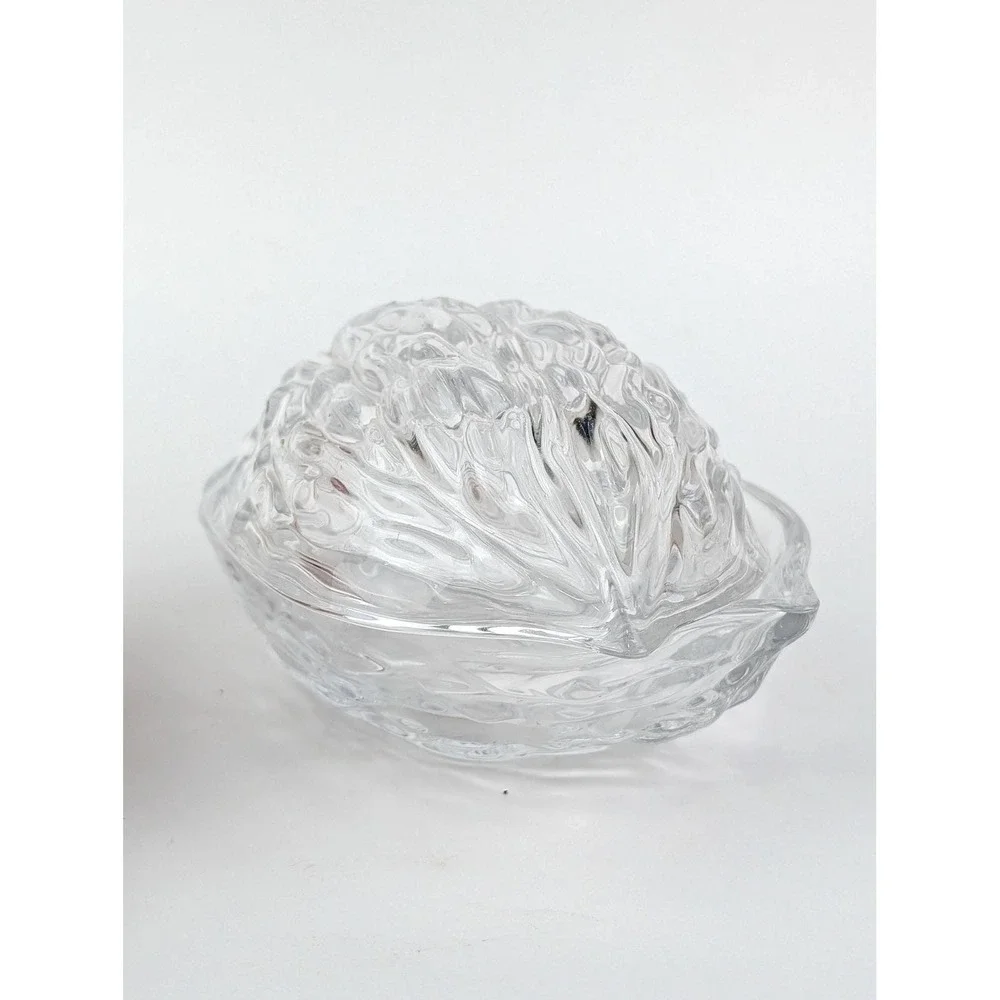 Vintage 1990s Clear Glass Walnut Trinket Box Fairycore Lidded Secret Stash Dish